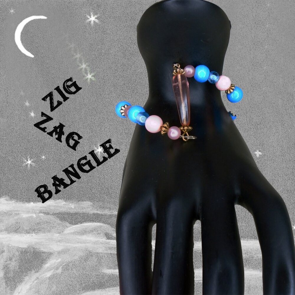 Bangle NEW Design Pink & Blue OOAK " ZIG-ZAG " Bracelet
